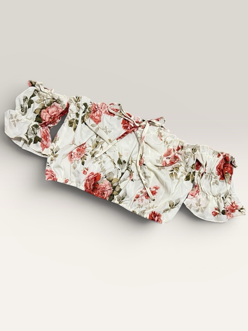 SHEIN White Top with Pink Floral Print and Tie Front - Picture 2 of 7